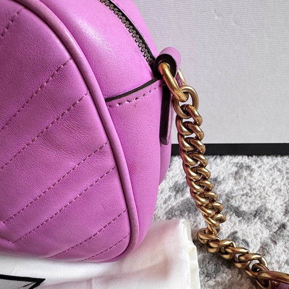 SOLD ‼️GUCCI  Matelasse Small GG Marmont Chain Shoulder Bag Candy Mousse cross - Picture 6 of 15